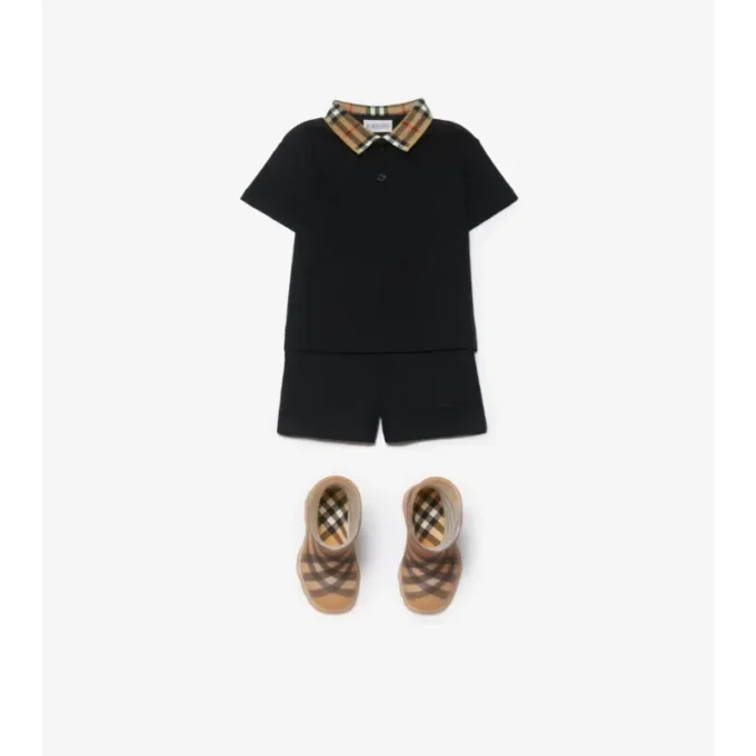 Check Collar Cotton Polo Shirt