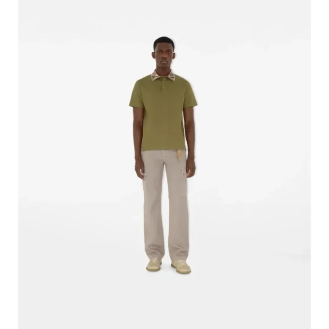 Check Collar Cotton Polo Shirt