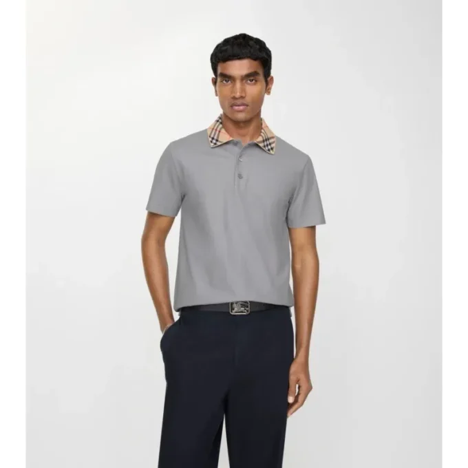 Check Collar Cotton Polo Shirt