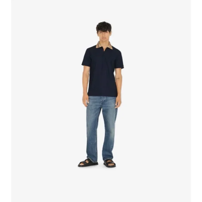 Check Collar Cotton Polo Shirt