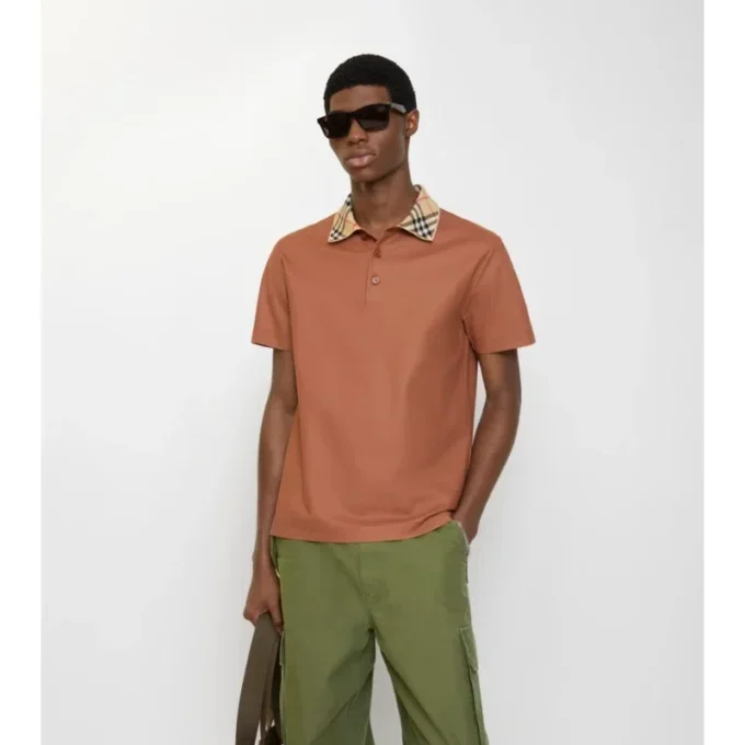 Check Collar Cotton Polo Shirt