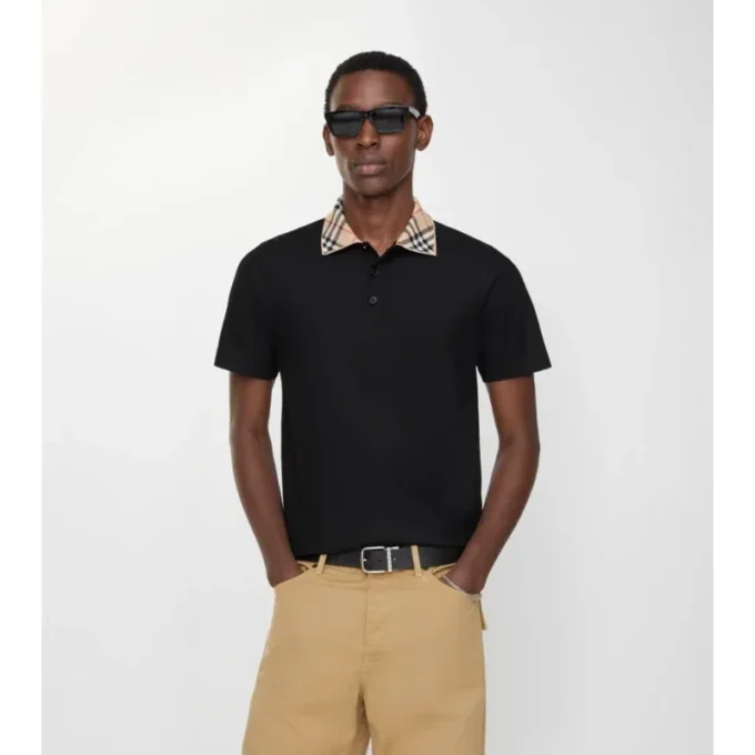 Check Collar Cotton Polo Shirt