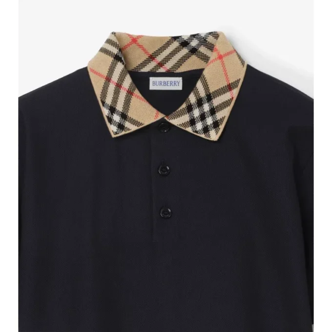 Check Collar Cotton Polo Shirt