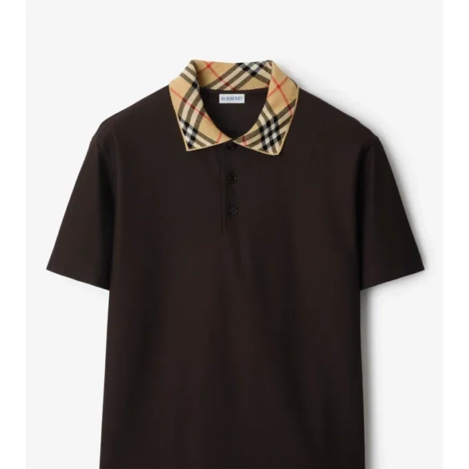 Check Collar Cotton Polo Shirt