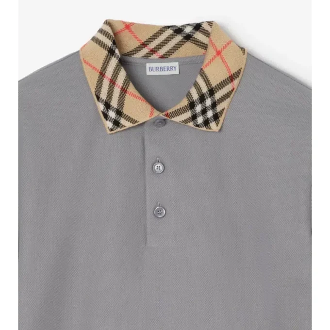 Check Collar Cotton Polo Shirt