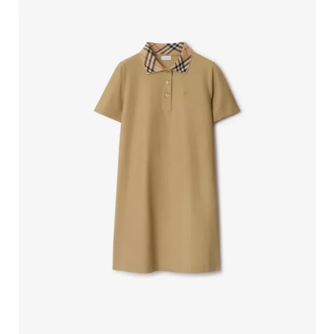 Check Collar Cotton Polo Shirt Dress