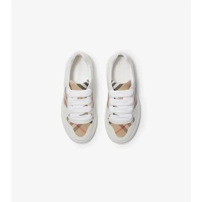Check Cotton and Leather Sneakers