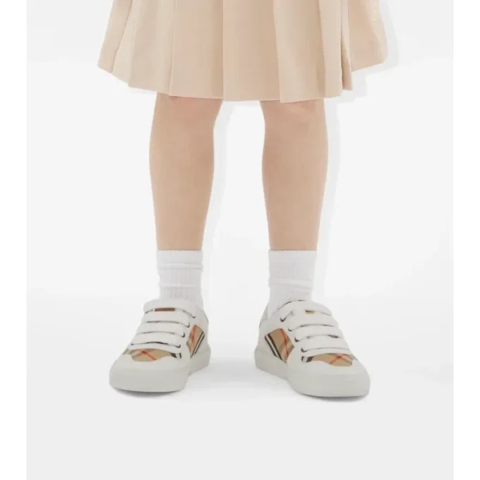 Check Cotton and Leather Sneakers