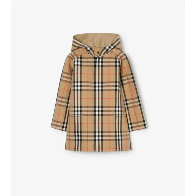 Check Cotton Hooded Coat