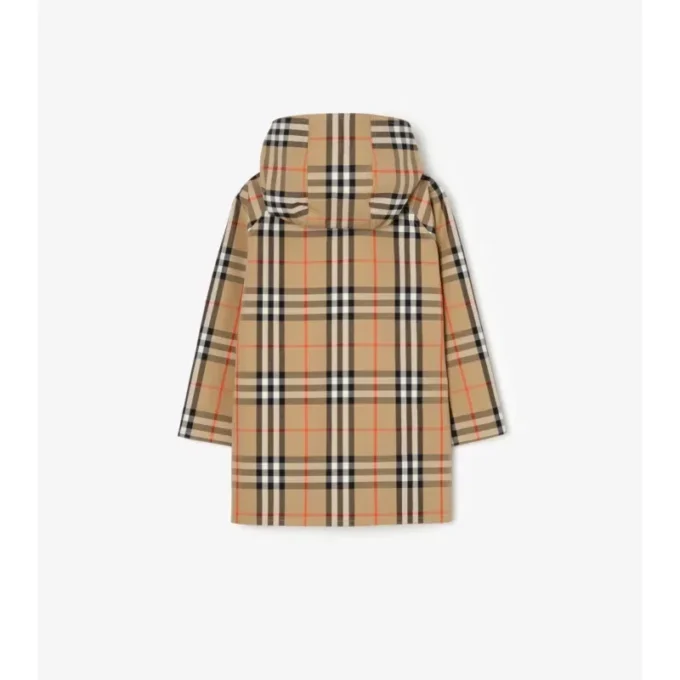 Check Cotton Hooded Coat