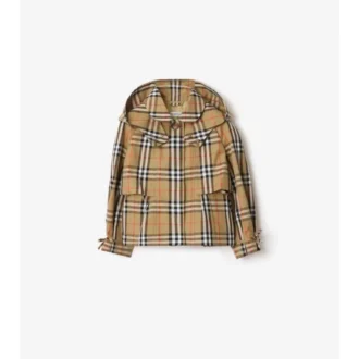 Check Cotton Hooded Trench Jacket