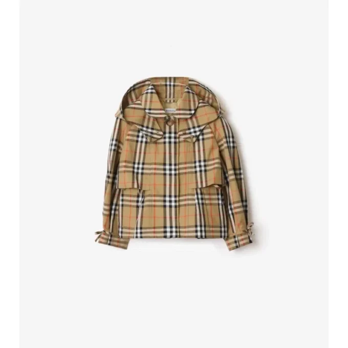 Check Cotton Hooded Trench Jacket