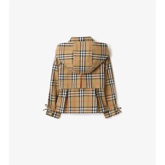 Check Cotton Hooded Trench Jacket