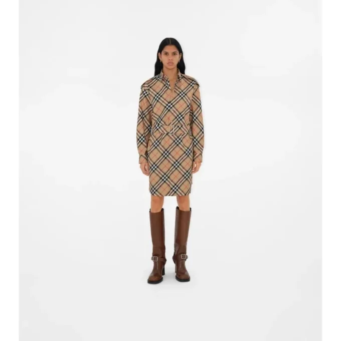 Check Cotton Shirt Dress