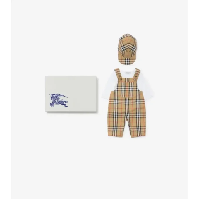 Check Cotton Three-Piece Baby Gift Set