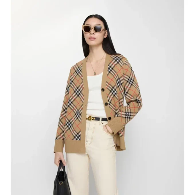 Check Cotton Wool Cardigan
