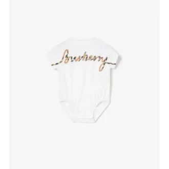 Check Cursive Logo Cotton Bodysuit