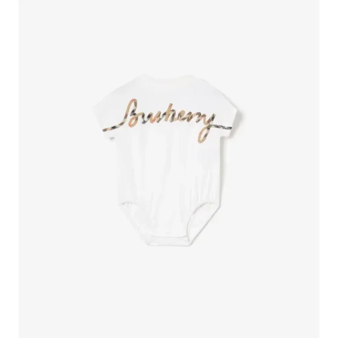 Check Cursive Logo Cotton Bodysuit