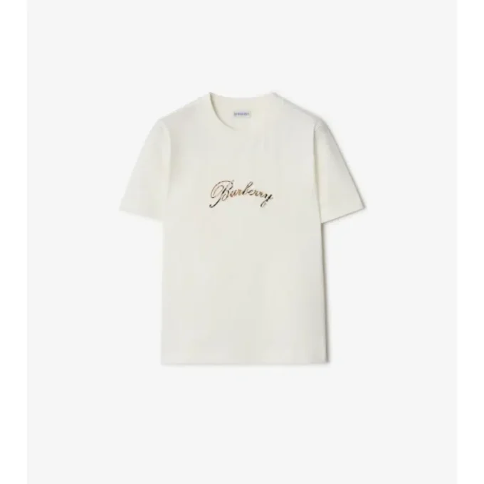 Check Cursive Logo Cotton T-Shirt
