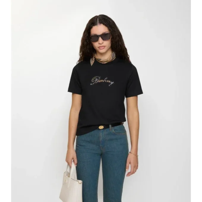 Check Cursive Logo Cotton T-Shirt