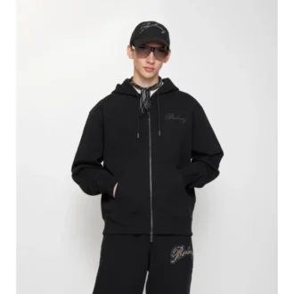 Check Cursive Logo Cotton Zip Hoodie