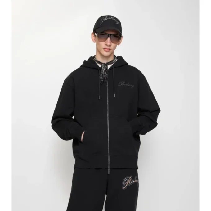Check Cursive Logo Cotton Zip Hoodie
