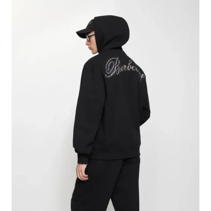 Check Cursive Logo Cotton Zip Hoodie