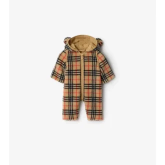 Check Fleece Hooded Jumpsuit