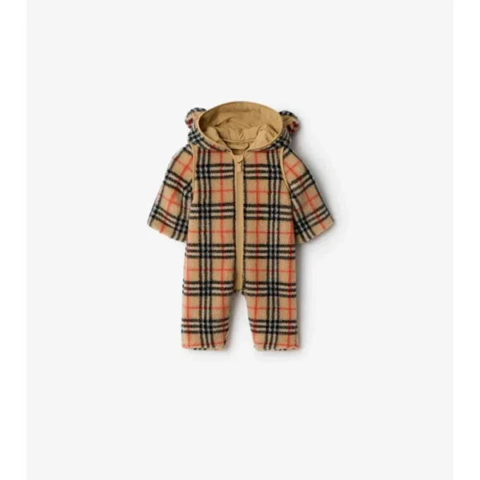 Check Fleece Hooded Jumpsuit