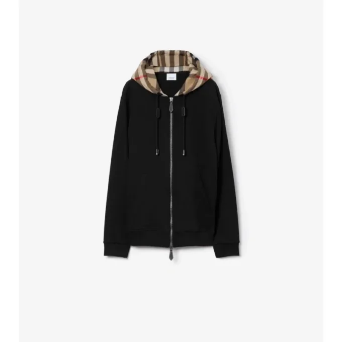 Check Hood Cotton Zip Hoodie