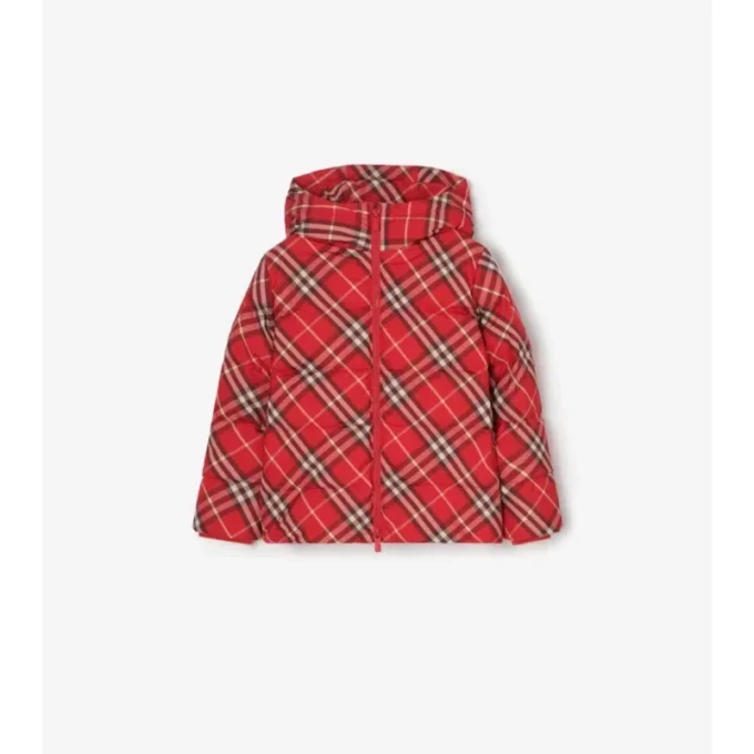 Check Hooded Puffer Coat