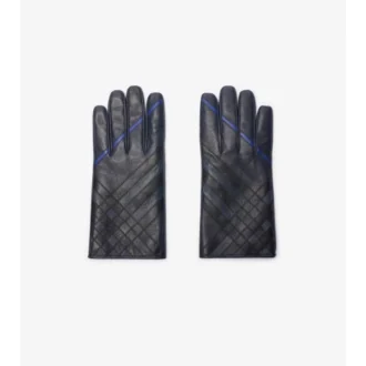 Check Intarsia Leather Gloves