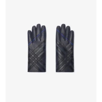 Check Intarsia Leather Gloves