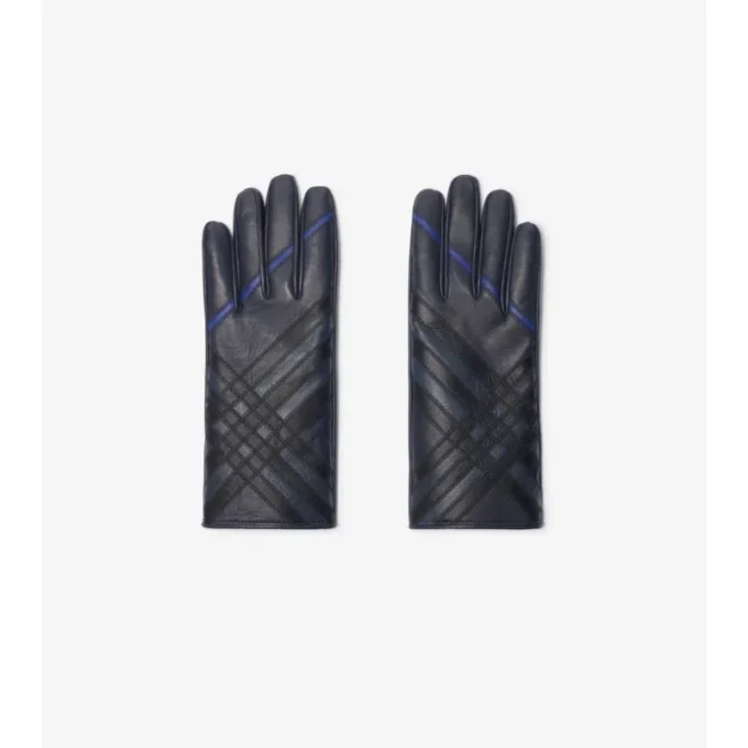 Check Intarsia Leather Gloves