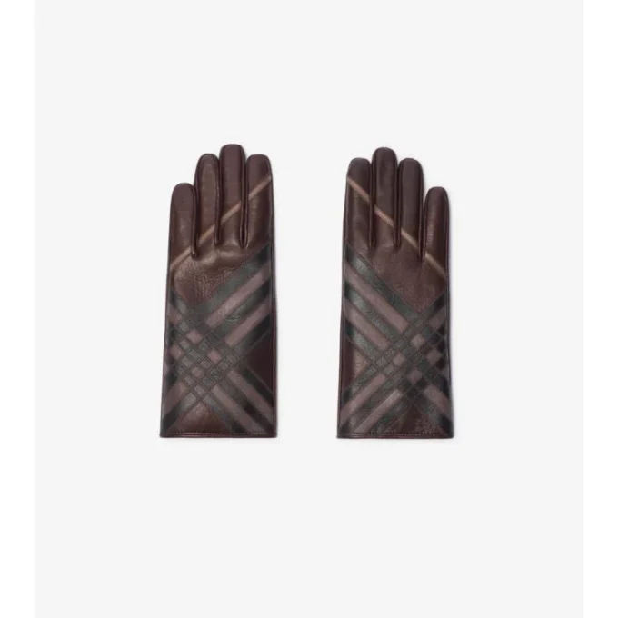 Check Intarsia Leather Gloves