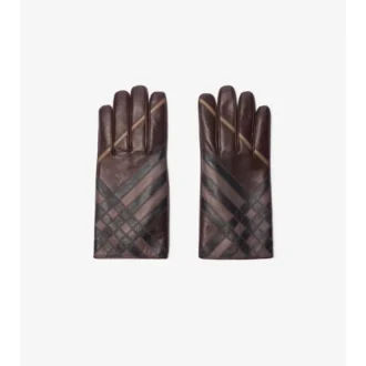 Check Intarsia Leather Gloves