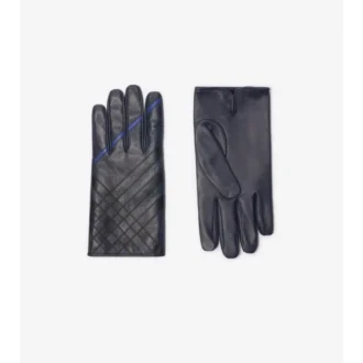 Check Intarsia Leather Gloves