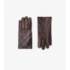 Check Intarsia Leather Gloves