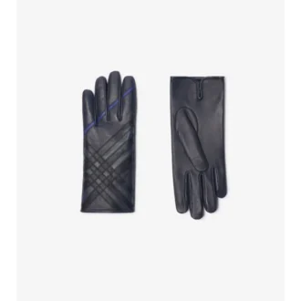 Check Intarsia Leather Gloves