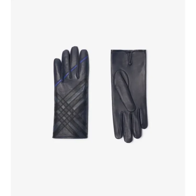 Check Intarsia Leather Gloves