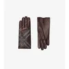 Check Intarsia Leather Gloves