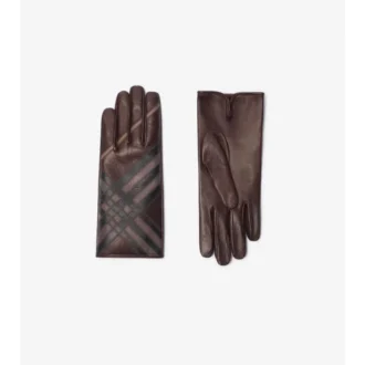 Check Intarsia Leather Gloves