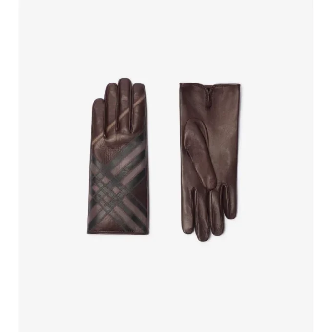 Check Intarsia Leather Gloves