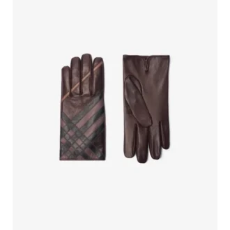 Check Intarsia Leather Gloves