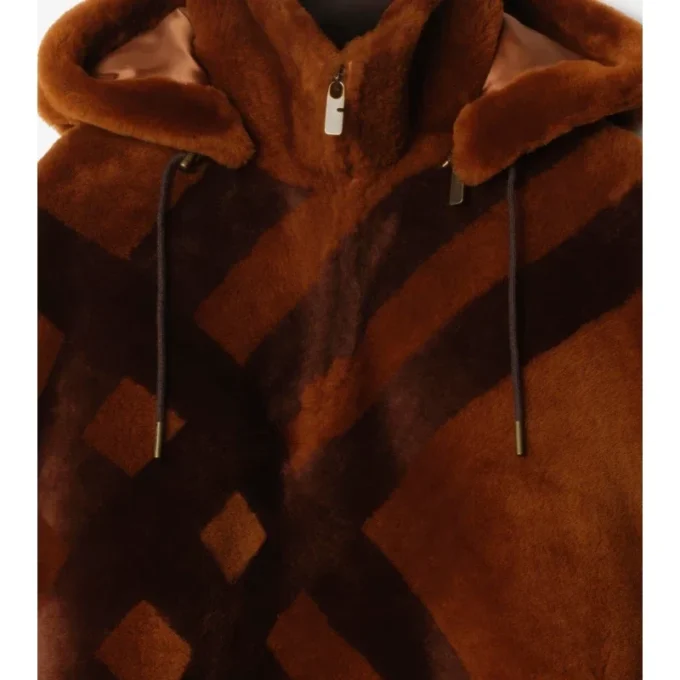 Check Intarsia Shearling Cape