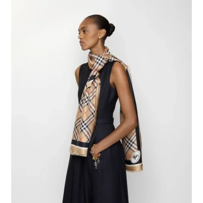 Check Knight Stamp Silk Scarf