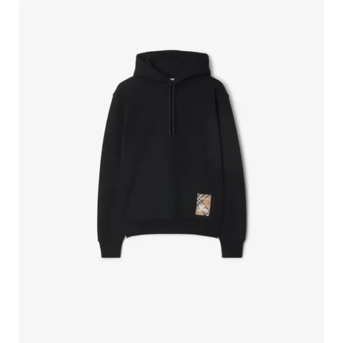 Check Label Cotton Hoodie