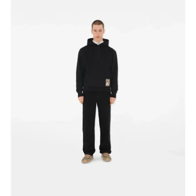 Check Label Cotton Hoodie