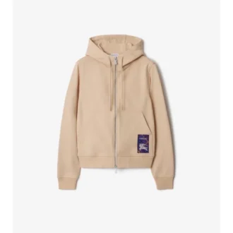 Check Label Cotton Zip Hoodie