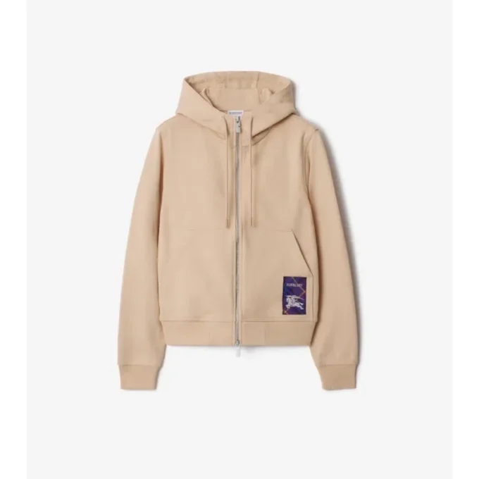 Check Label Cotton Zip Hoodie